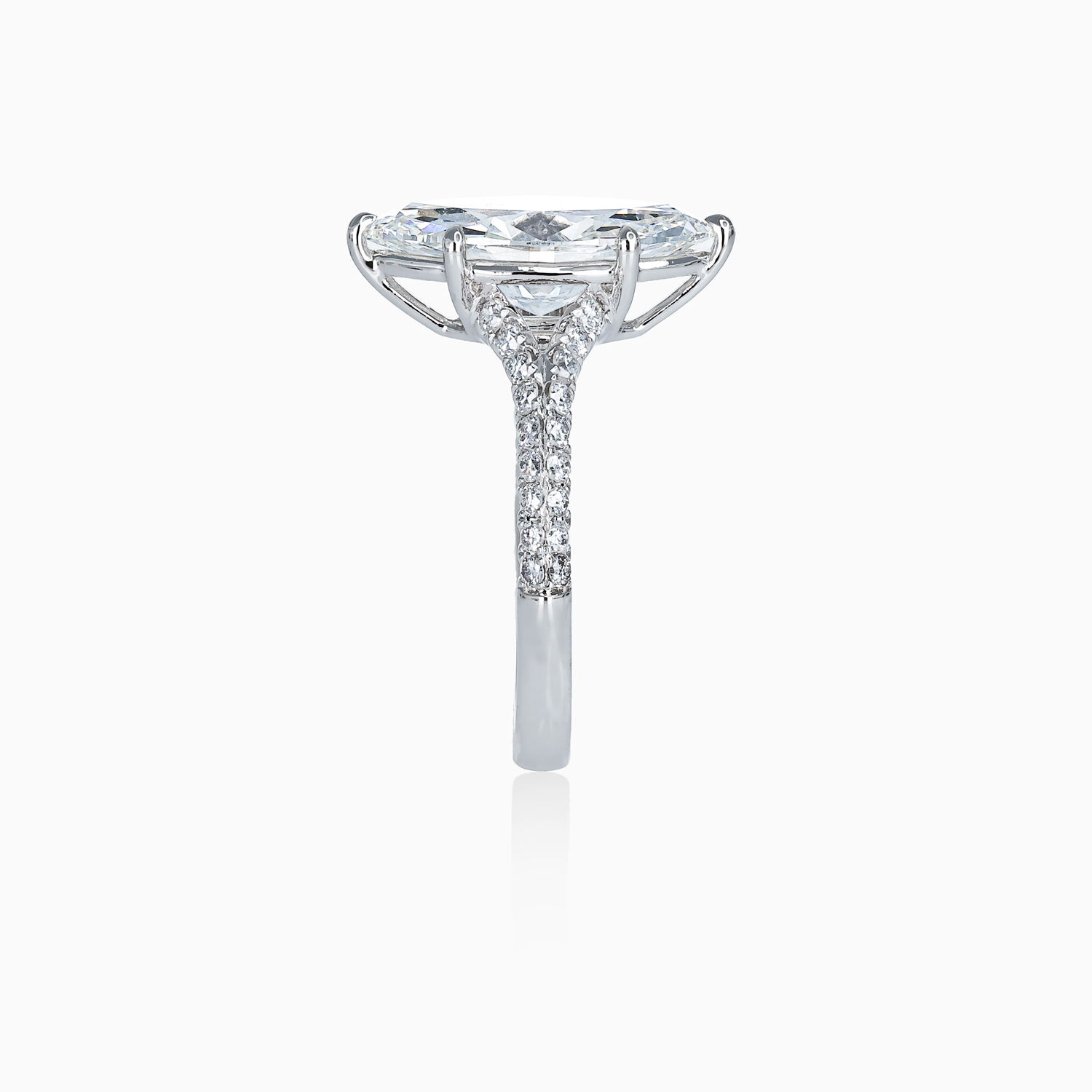 Accented Lab-Grown Marquise Diamond Split Shank Engagement Ring, 18k White Gold